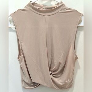 Taupe Mock Neck Front Twist Crop Top Tank Top